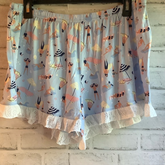 PJ COUTURE 2pc Women’s Large Beach Print Ruffle Pajama Set - Picture 5 of 9